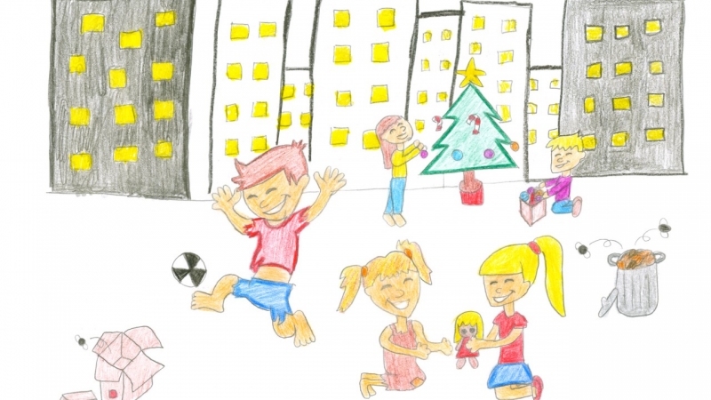 'For an equal and fair world where all children have the right to play', drawing by Claudia Ruíz, 1st prize